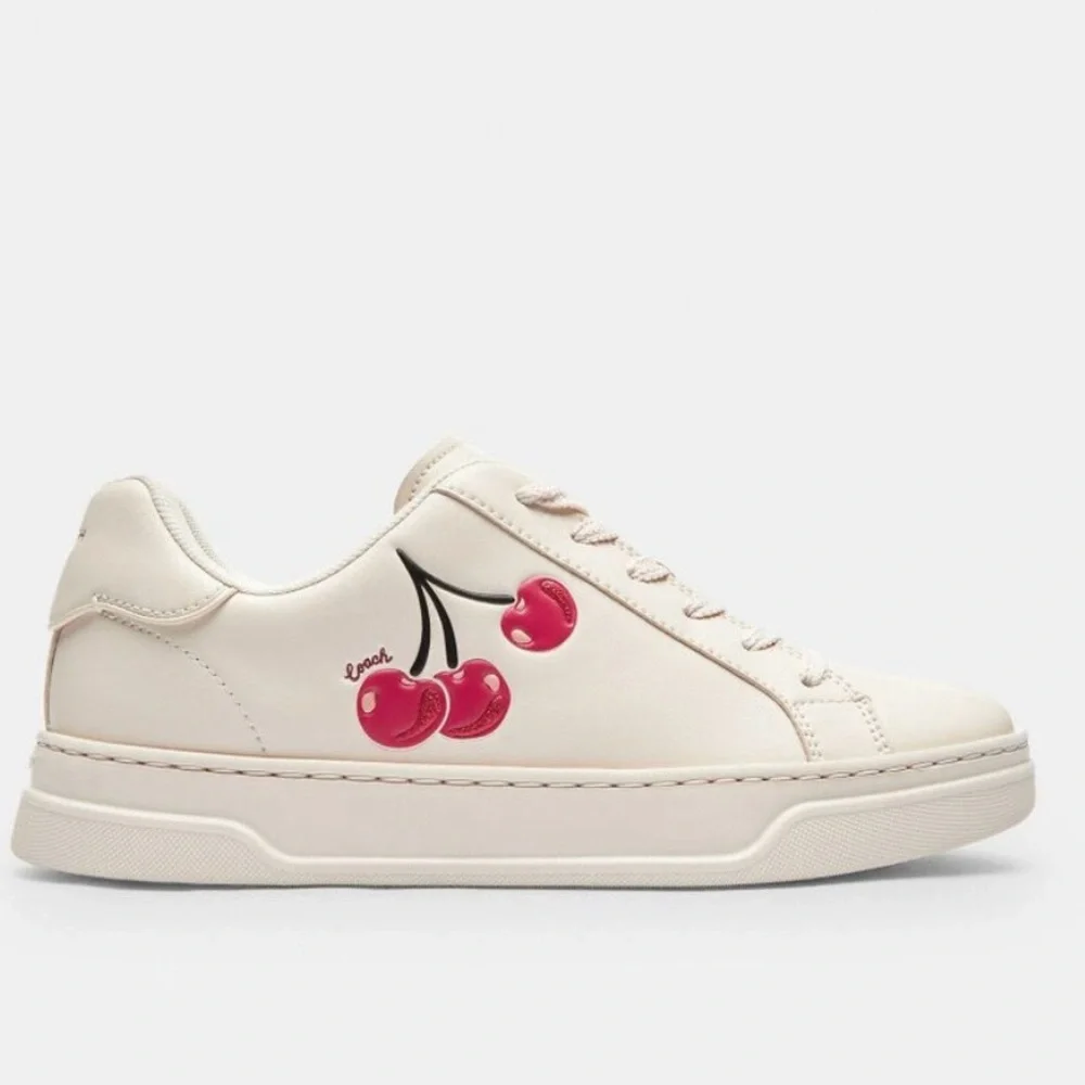 COACH Brand New Cream Cherry-Embellished Women's Sneakers - sz 7 - - Picture 2 of 4